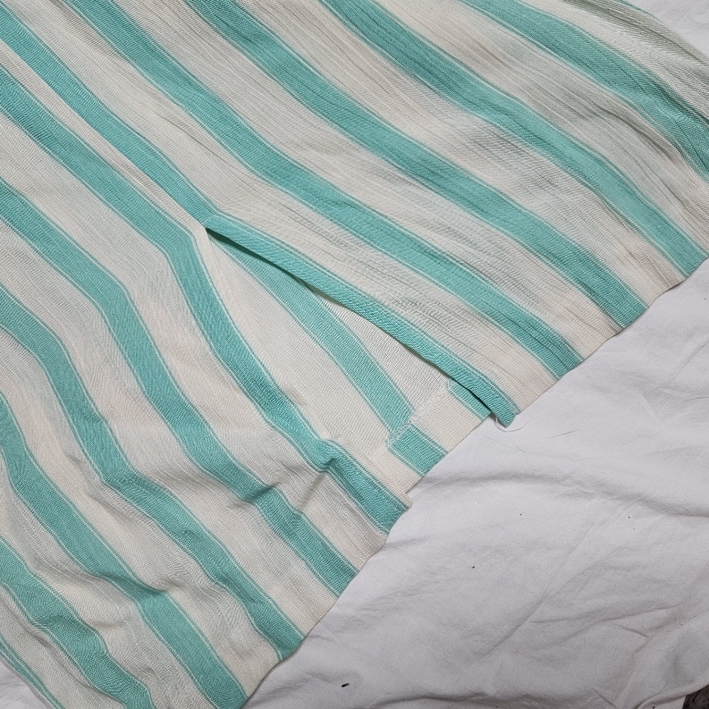 Vintage 80s Phoebe Peplum Midi Dress Aqua Green Ivory Stripe Rayon sz 5-6 - Picture 4 of 9